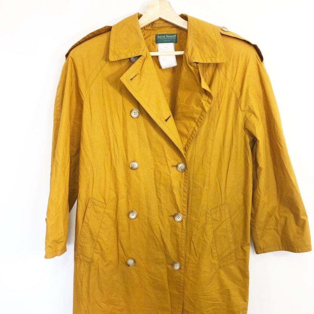 VTG 90's Harve Benard Yellow Ochre Trench Coat 6 - Picture 3 of 7